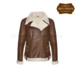 Women White Fur Merino Shearling Brown Leather Jacket | Urban Leather Wear