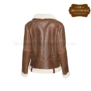 Women White Fur Merino Shearling Brown Leather Jacket | Urban Leather Wear