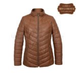 Women cognac leather padded coat | Urban Leather Wear