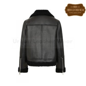 Women cropped shearling collard bomber leather jacket | Urban Leather Wear