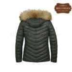 Women green leather padded coat with hood | Urban Leather Wear