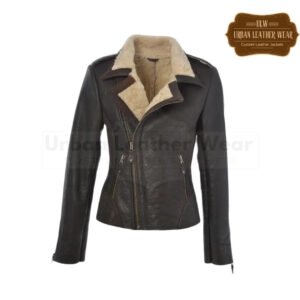 Women shearling leather pilot aviator jacket brown sale