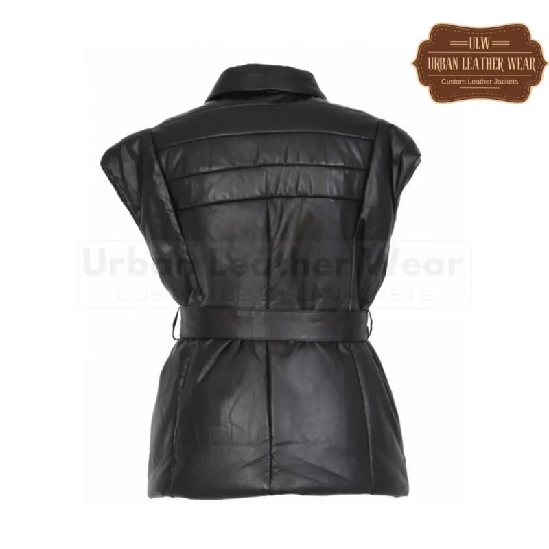 Women short genuine leather sleeveless down jacket | Urban Leather Wear
