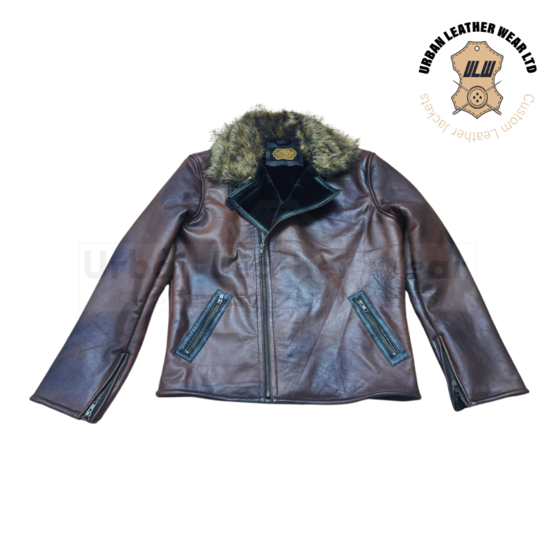 Brown leather jacket with fur collar | Urban Leather Wear
