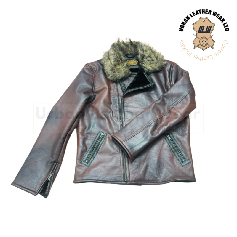 Brown leather jacket with fur collar | Urban Leather Wear