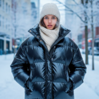 frontview of leather puffer jacket front view of leather puffer jacket