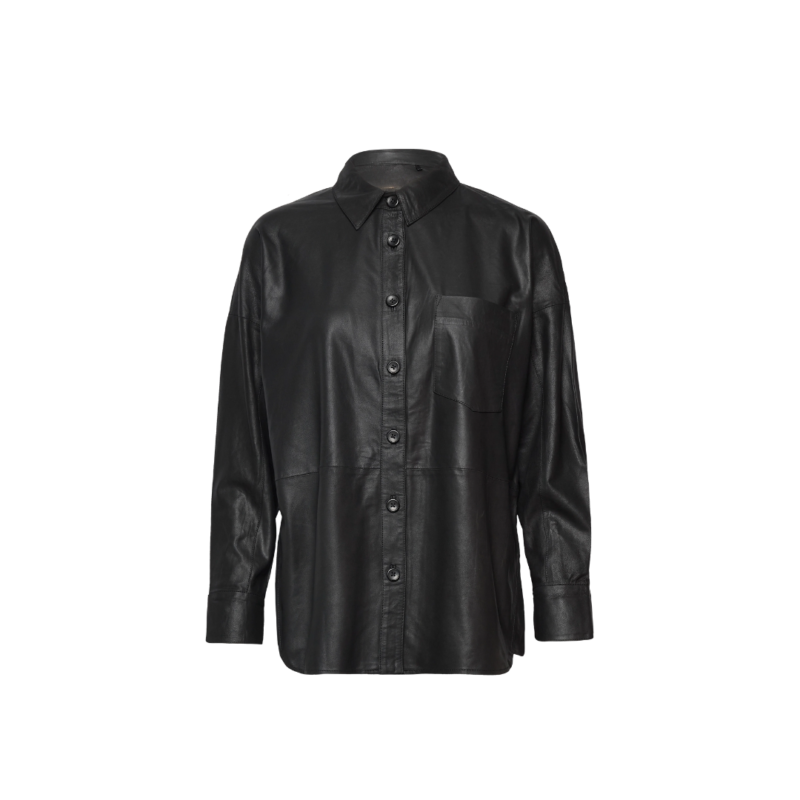 Long sleeve women’s leather shirt black | Urban Leather Wear