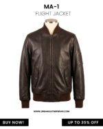Frontview of Leather MA-1 Flight Jacket brown