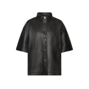 Women black leather shirt - short sleeves