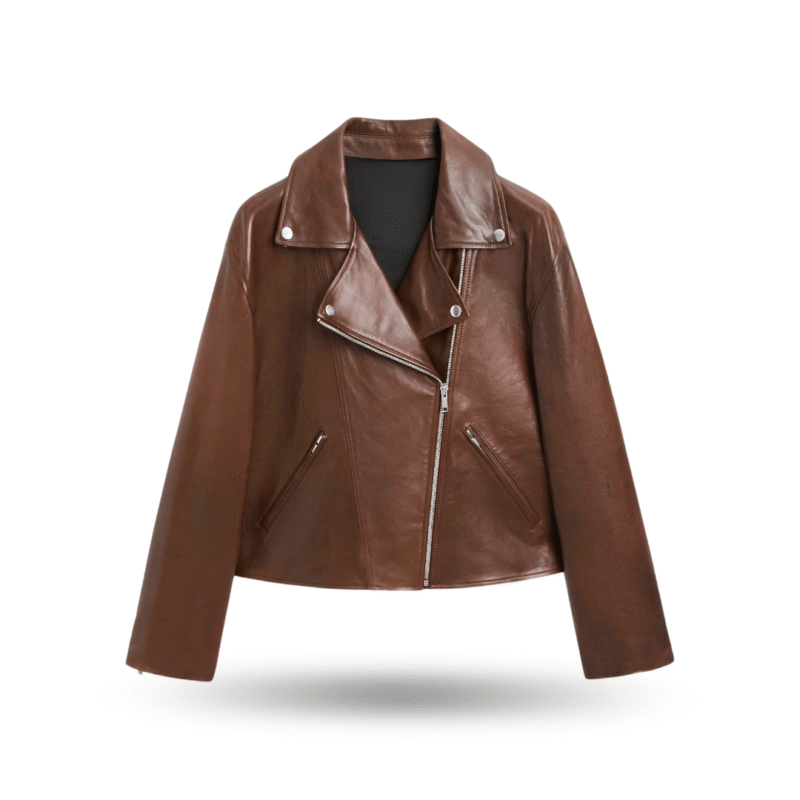 Front view of BIKER - Leather jacket - dark brown