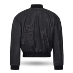 Back view of Oversized Bomber leather Jacket - black