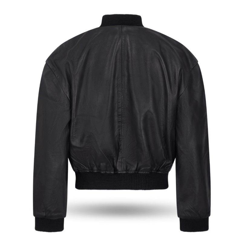 Back view of Oversized Bomber leather Jacket - black