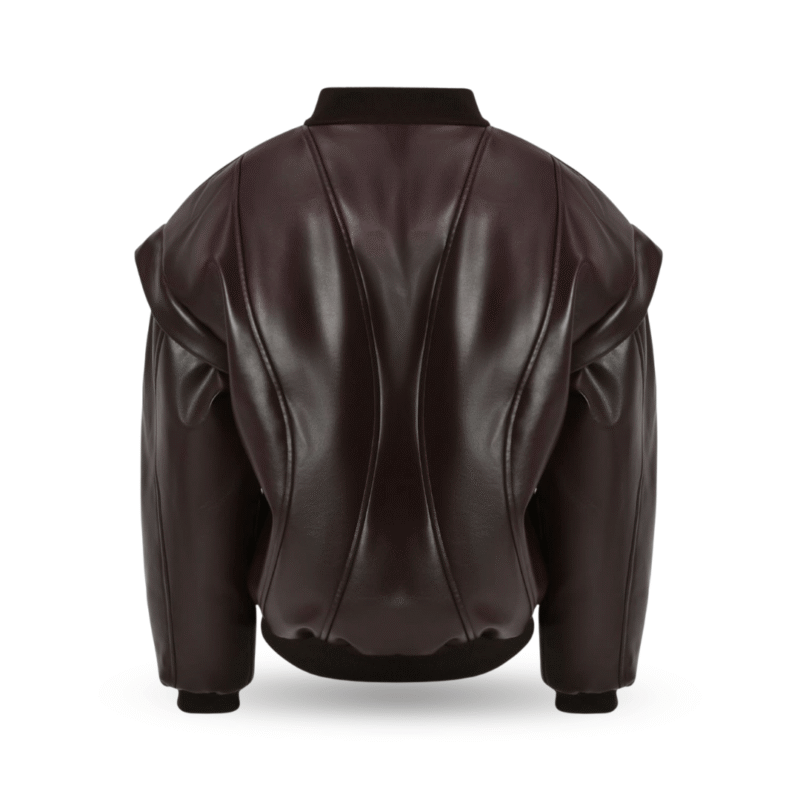 Back view of Oversized leather bomber jacket