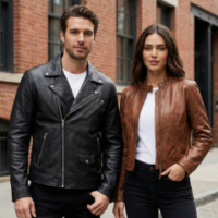 Biker leather jacket urbanleatherwear.com Models wearing Biker leather jacket urbanleatherwear.com