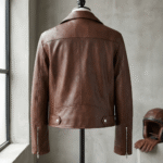 Dark brown oversized leather jacket 2 Back view of Women's Custom Dark Brown Oversized Cowhide Leather Jacket