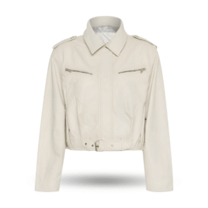 Front view of white oversized biker JACKET