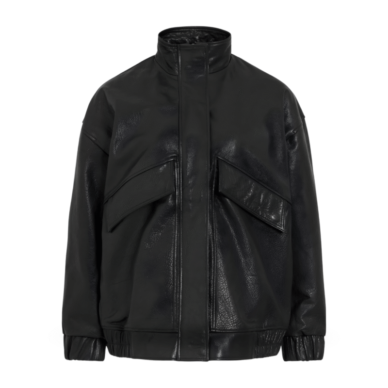 Frontview of women OVERSIZED LEATHER JACKET