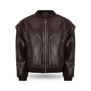 Front view of Oversized leather bomber jacket