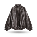 frontview of Loose Fit Long Sleeve women oversized leather jacket