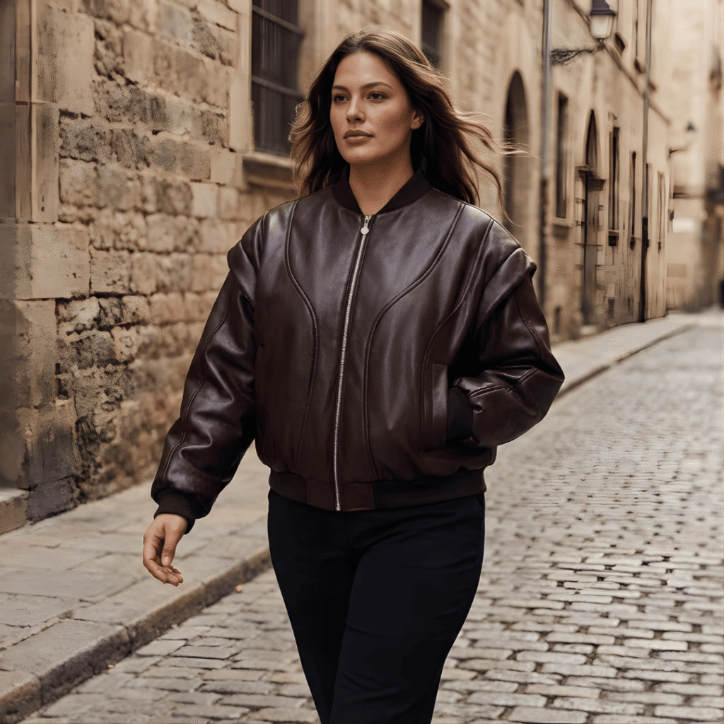 Brown Oversized Leather Bomber Jacket | urbanleatherwear.com