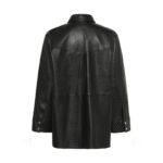 back view of long Leather jacket - black