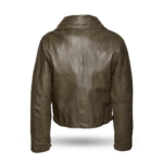 back view of oversized leather jacket - olive back view of oversized leather jacket - olive