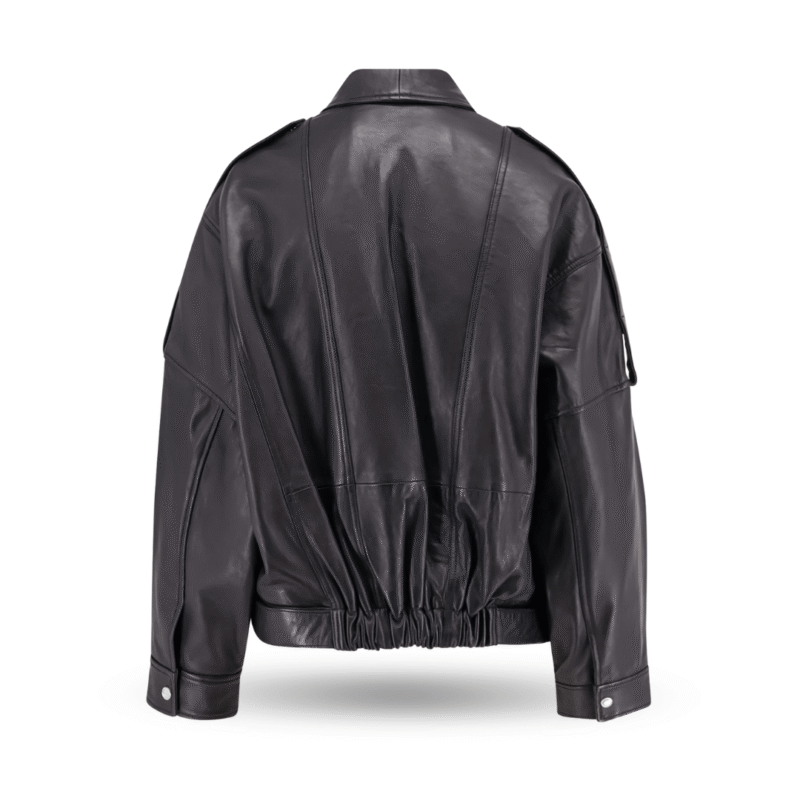 backside of Ladies Oversized Biker Leather Jacket - Premium Loose Fit Moto Style
