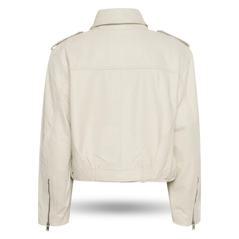 Back view of white oversized biker JACKET