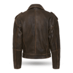 biker retro Leather jacket - brown wash 01 Back view of biker retro Leather jacket - brown wash