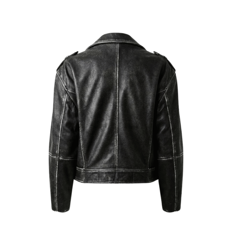 Back view of Oversized Women Biker Retro Distressed Vintage Leather Jacket