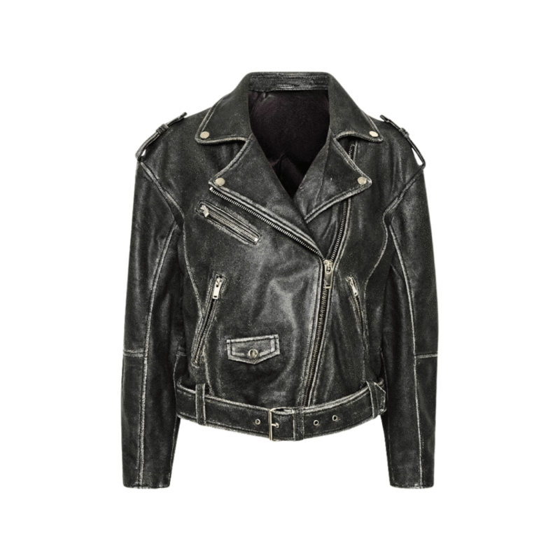 Oversized Women Biker Retro Distressed Vintage Leather Jacket