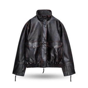 Front view of Oversize Ladies Leather Bomber Jacket
