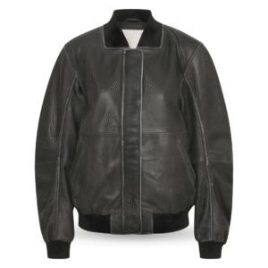 Frontview of Women's oversized Bomber Leather jacket - medium grey retro wash