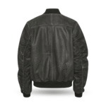 Backside of Women's oversized Bomber Leather jacket - medium grey retro wash